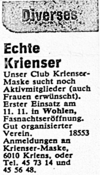 Inserat Kriens Heute von 1980.